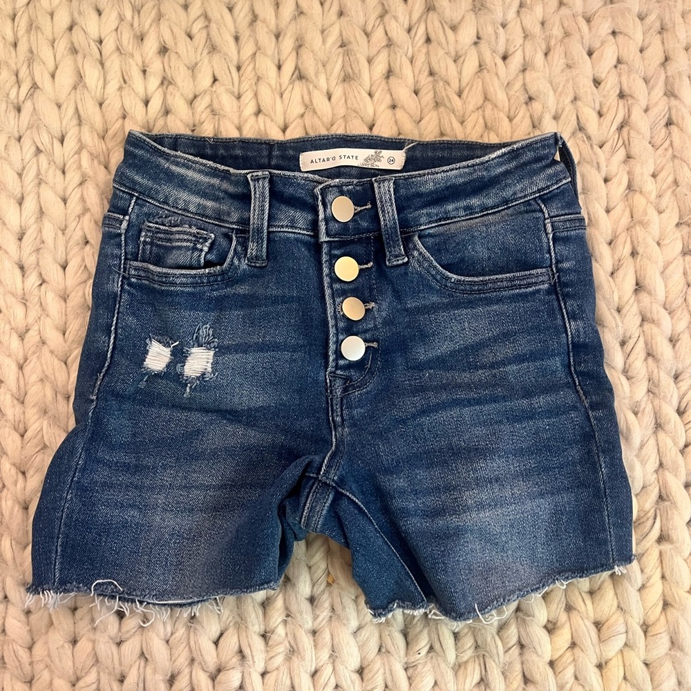 Altar’d State Women's Blue Denim High Rise Shorts